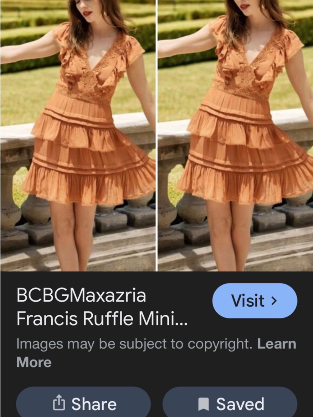 BCBGMaxAzria Copper Ruffle Tiered Mini Dress